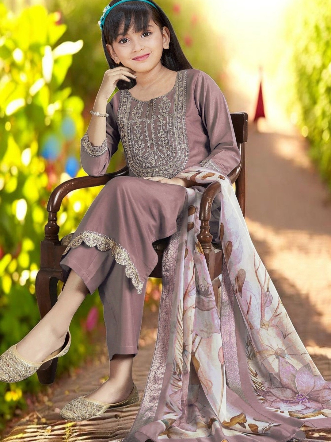 SPANGEL FASHION Girls Floral Embroidered Regular Thread Work Kurta with Trousers & With Dupatta
