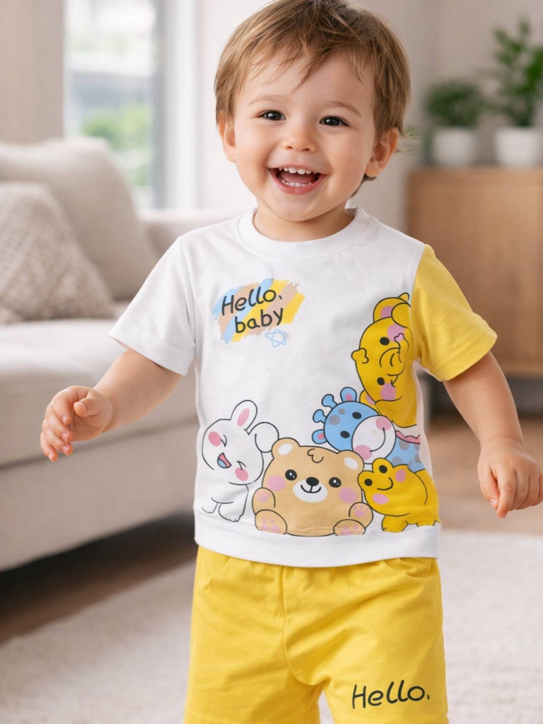 BabyZone Unisex Kids Printed T-shirt with Shorts