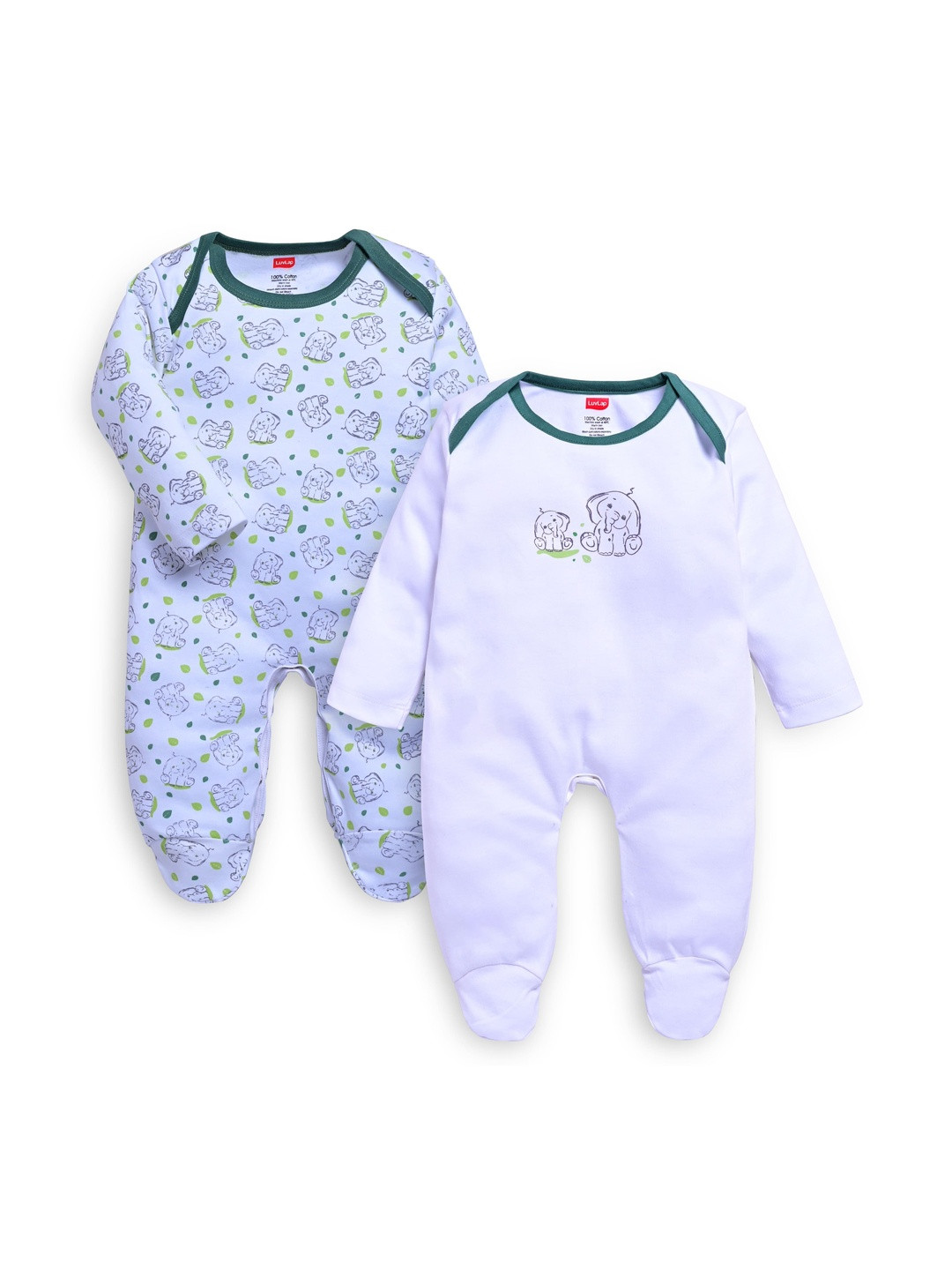 LuvLap Baby Boys & Girls Pack of 2 Regular Fit Cotton Full Sleeve Romper