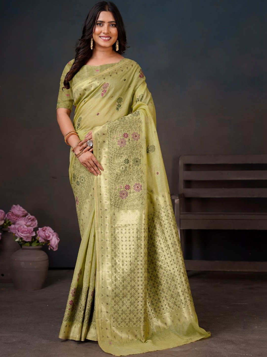 MANYATA Ethnic Motifs Woven Design Pure Cotton Saree
