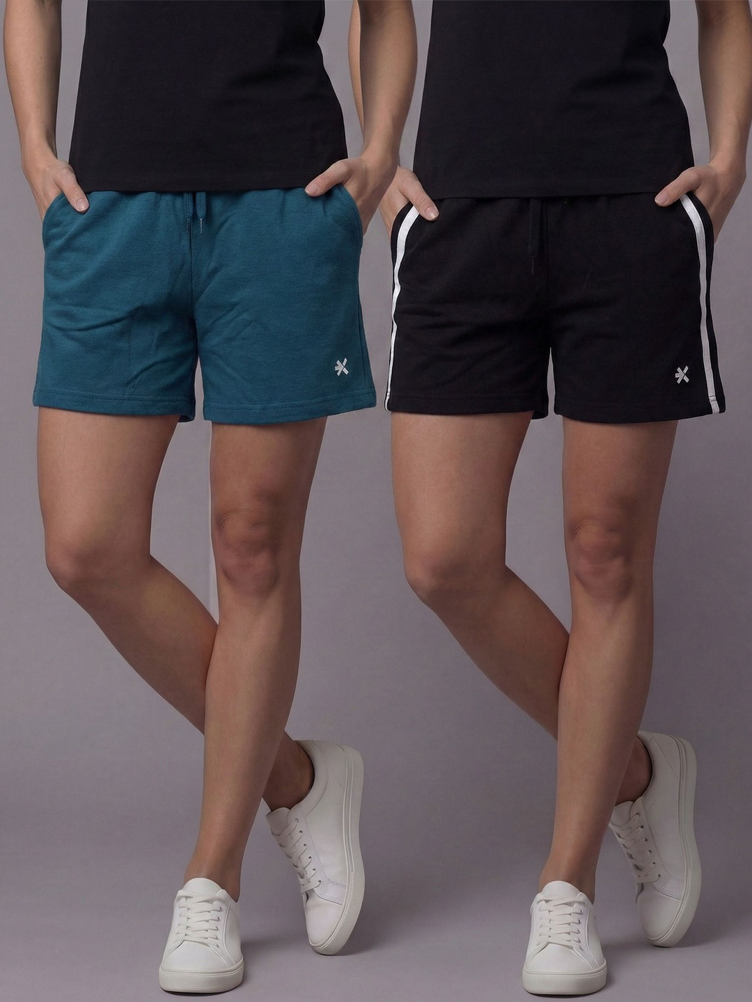 HRX by Hrithik Roshan Women Set Of 2 Cotton Mid-Rise Solid Shorts