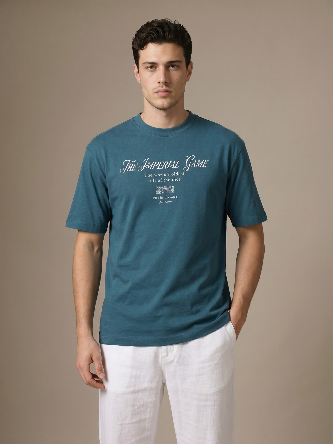 Teal Typography Printed Relaxed Fit T-shirt