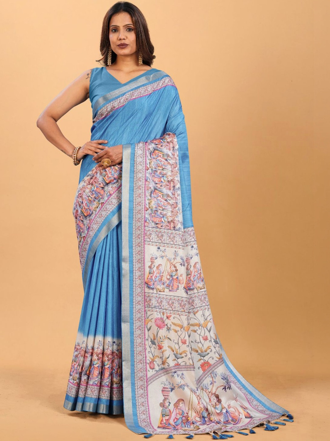 MANYATA Ethnic Motifs Printed Zari Silk Blend Saree