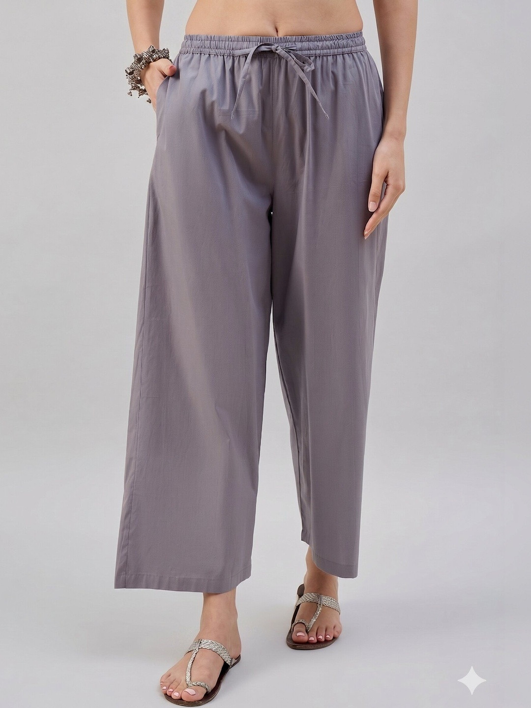Keitra Women Elastic Waist Relaxed Fit Cotton Casual Palazzo Pants