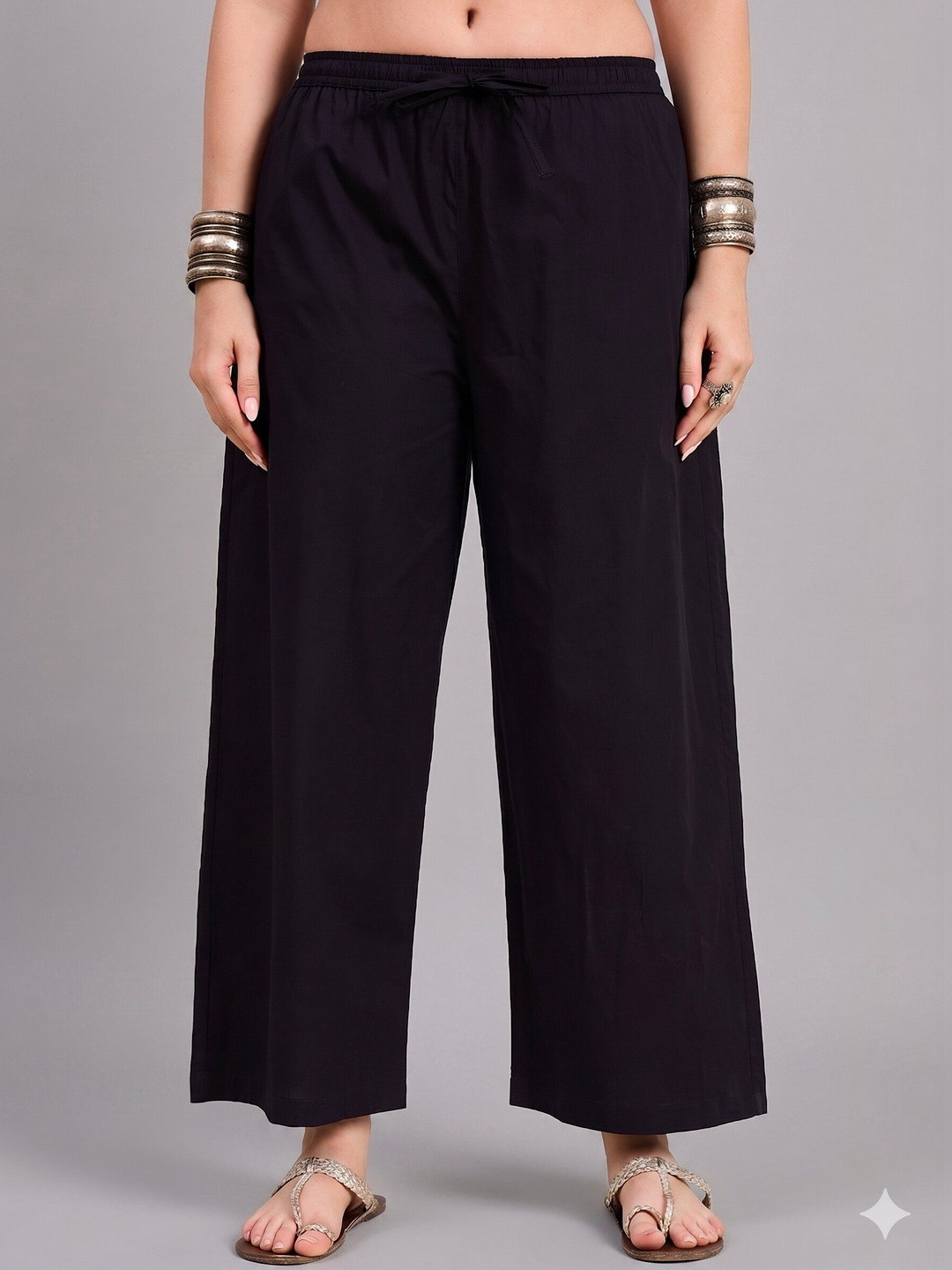Keitra Women Elastic Waist Relaxed Fit Cotton Casual Palazzo Pants
