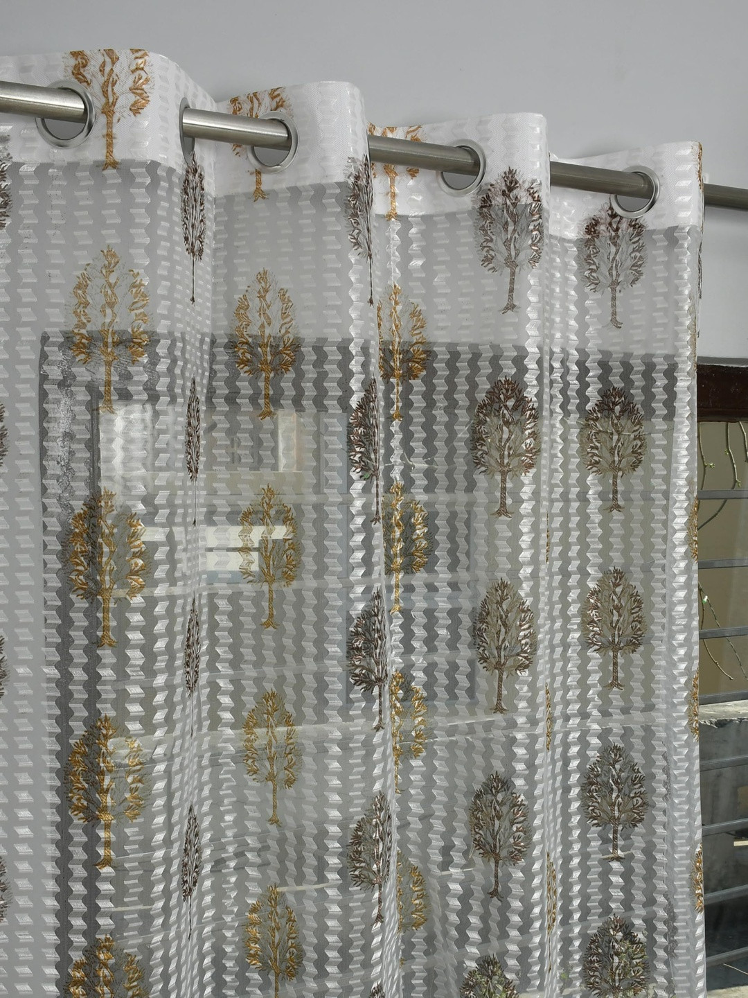 YUKANY Brown & Multicoloured Set of 2 Sheer Window Curtain