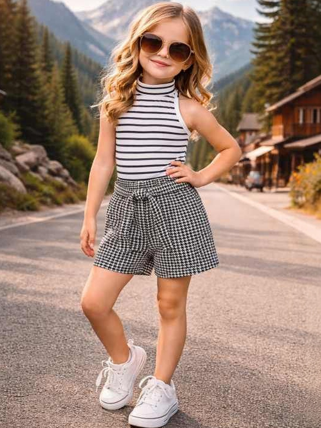 Ninas Girls Striped Top with Shorts
