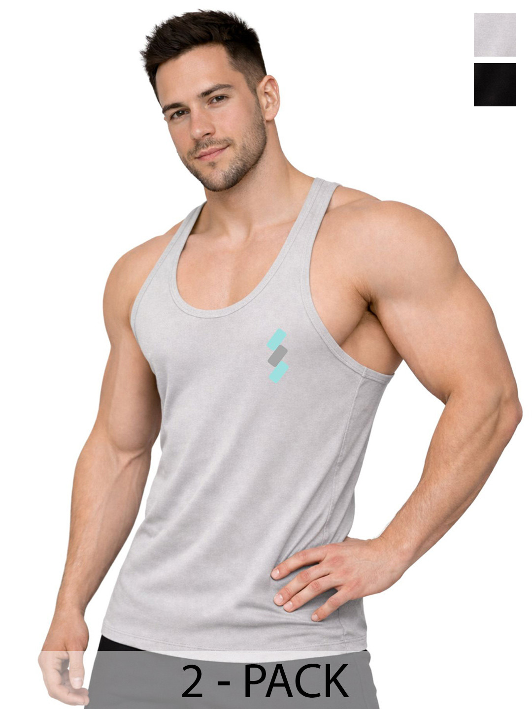 3Colors Pack of 2 Printed Gym Vest