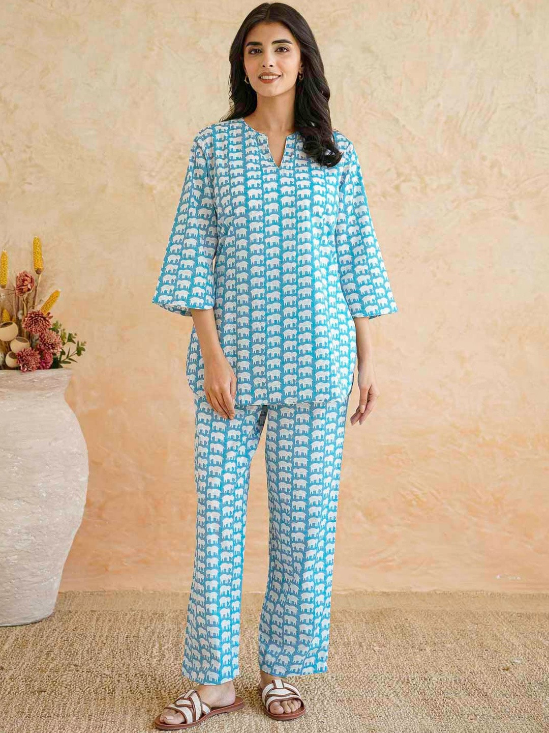 GOODHAND Women Ethnic Motifs Printed Regular Pure Cotton Kurta with Trousers
