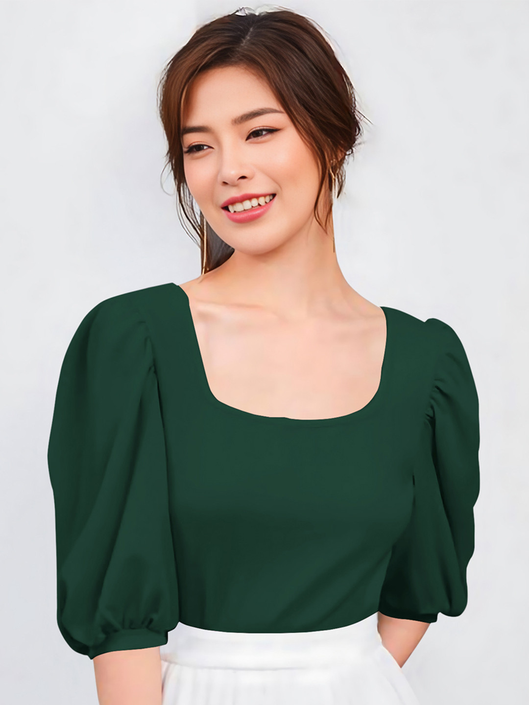 Dream Beauty Fashion Women Scoop Neck Puff Sleeves Top