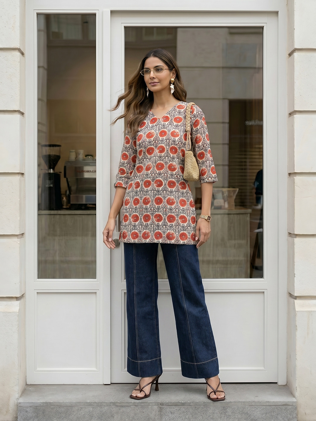 Anouk Rustic Ethnic Motifs Printed V-Neck Kurti
