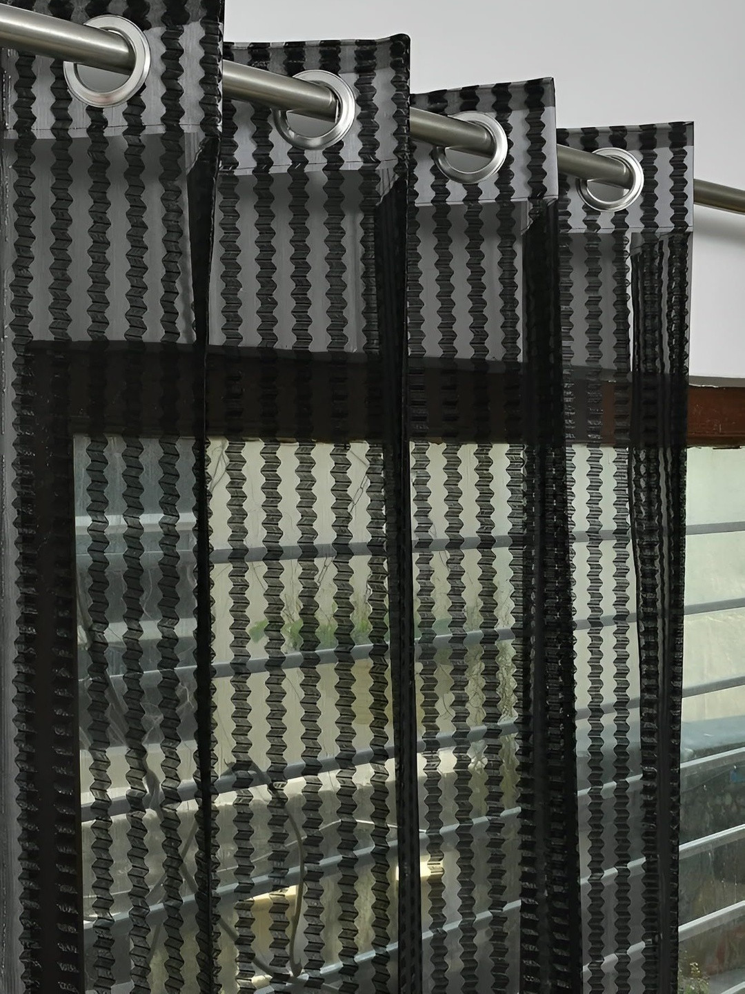 YUKANY Black & Multicoloured Set of 2 Sheer Window Curtain