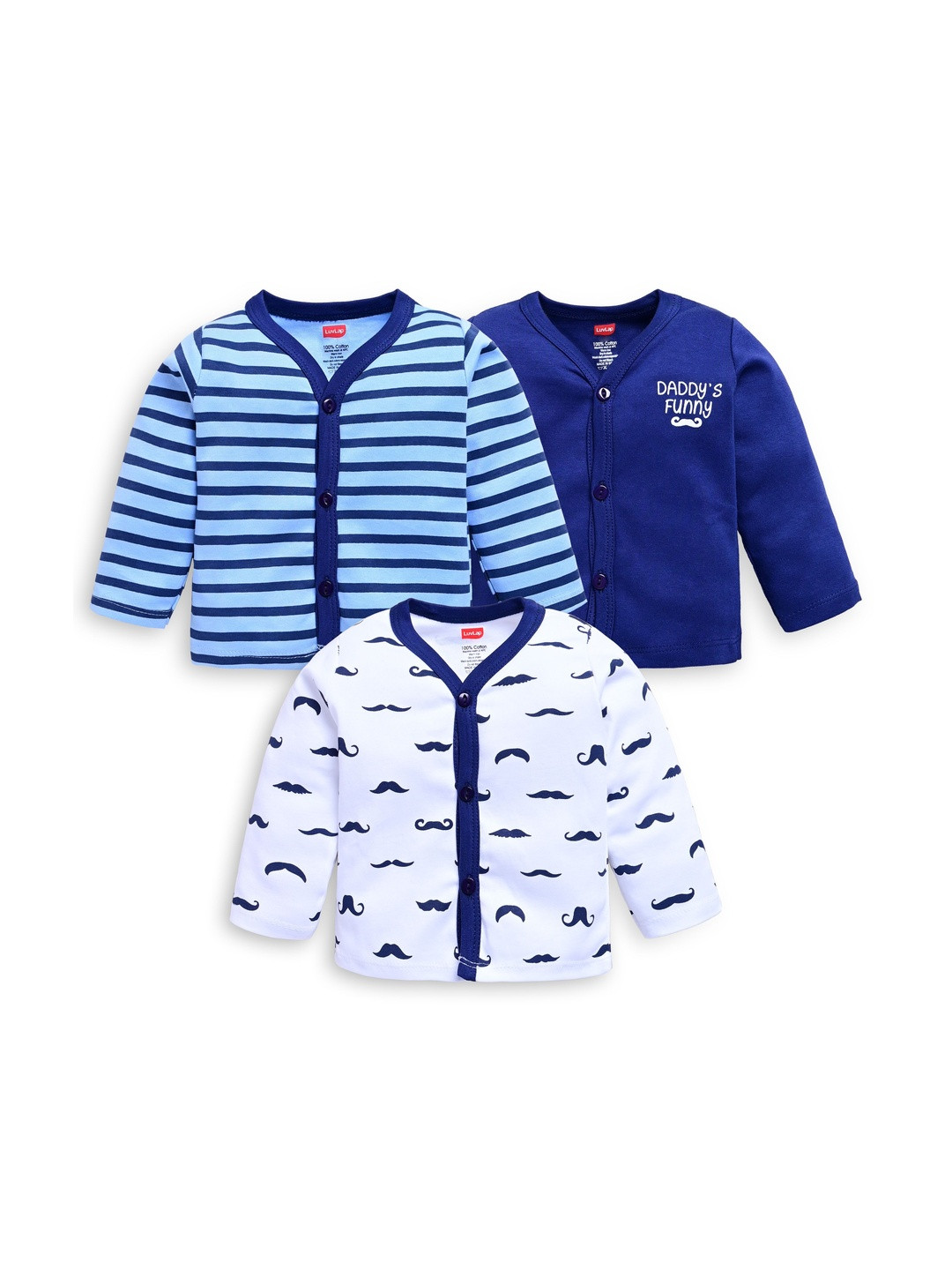 LuvLap Baby Boy & Girls Pack of 3 Regular Fit Cotton Full Sleeve Jhabla Shirt