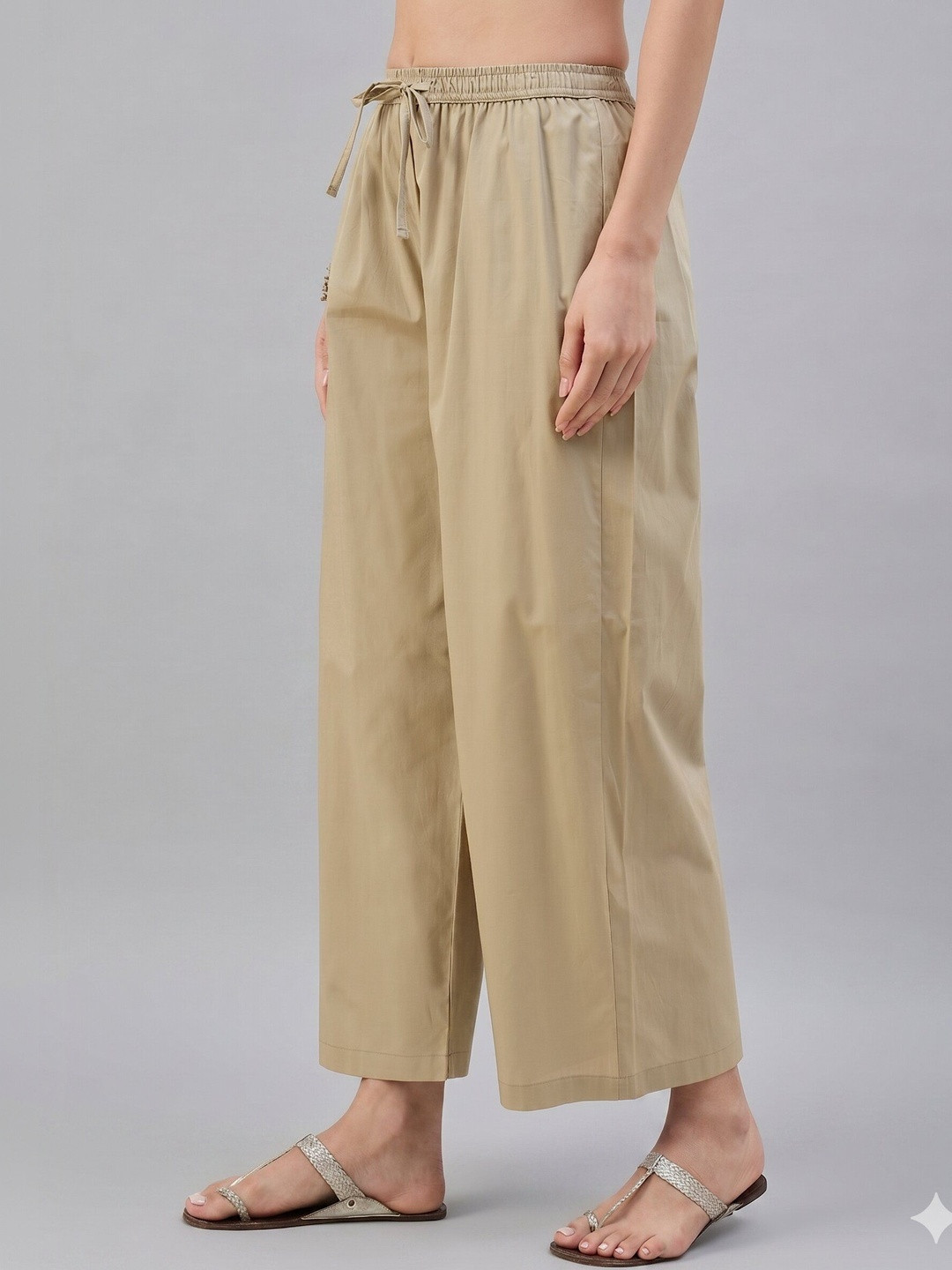 Keitra Women Elastic Waist Relaxed Fit Cotton Casual Palazzo Pants