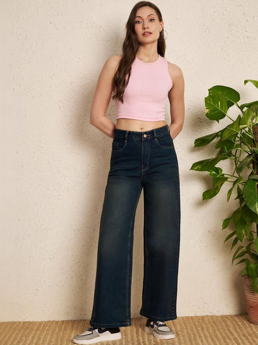 A1TUFF Women Jean Wide Leg High-Rise Light Fade Acid Wash Stretchable Jeans