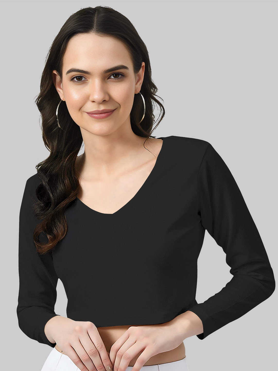 Dream Beauty Fashion Baati Women V-Neck Long Sleeves Crop Top
