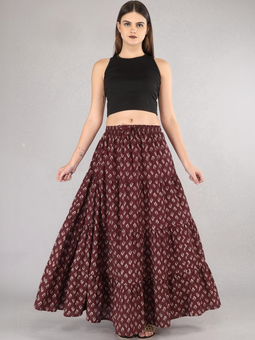 MFGIVA Women Cotton Cotton Cambric Floral Maxi Flared Skirt