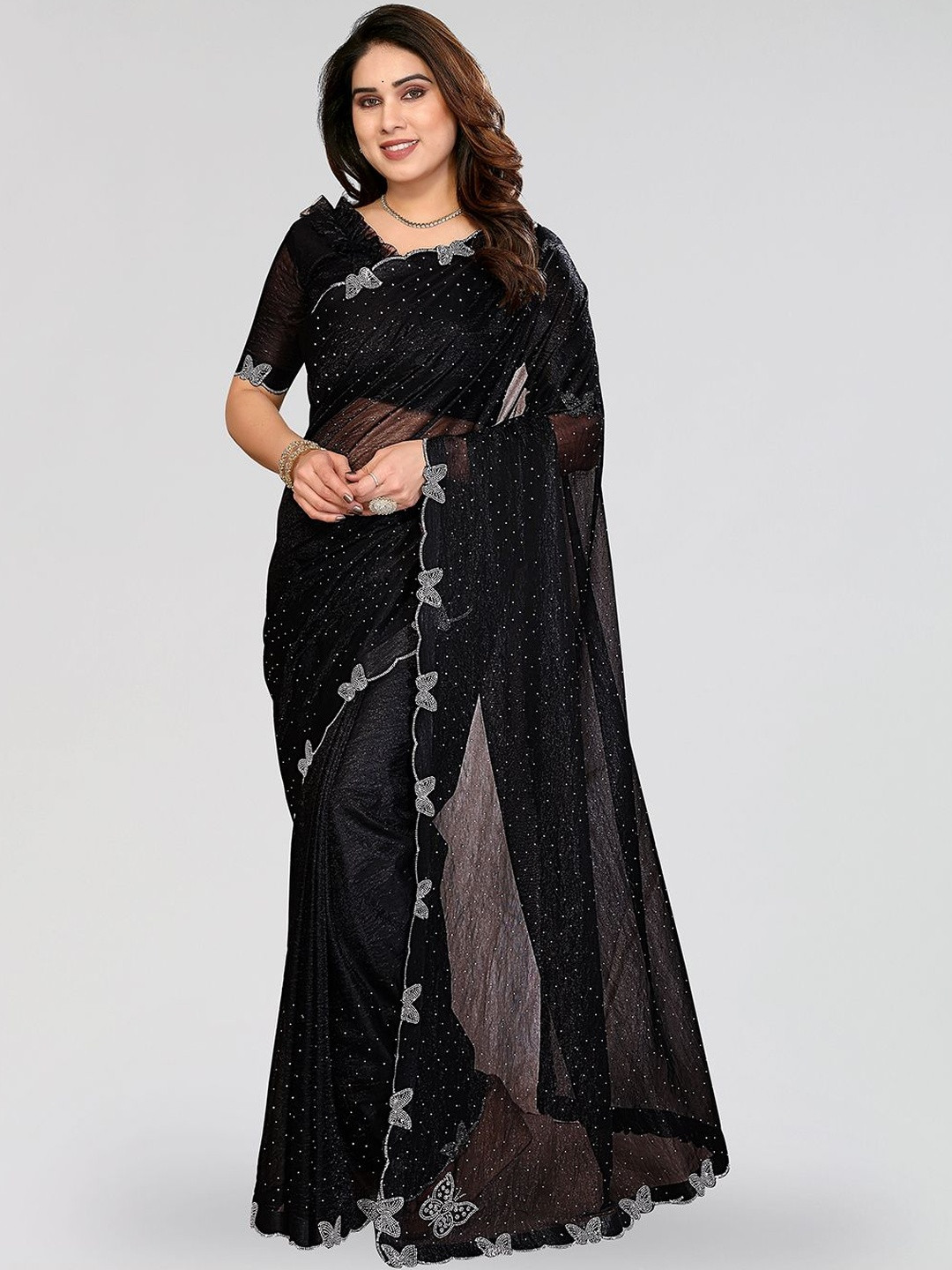 Moda Rapido Ethnic Motifs Sequinned Net Heavy Work Saree