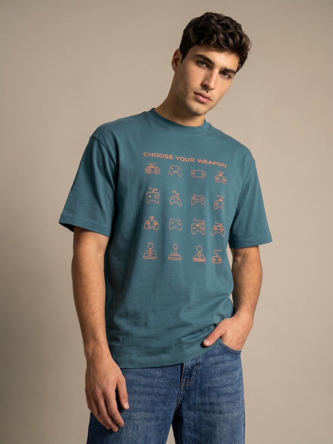 Teal Graphic Printed Relaxed Fit T-shirt