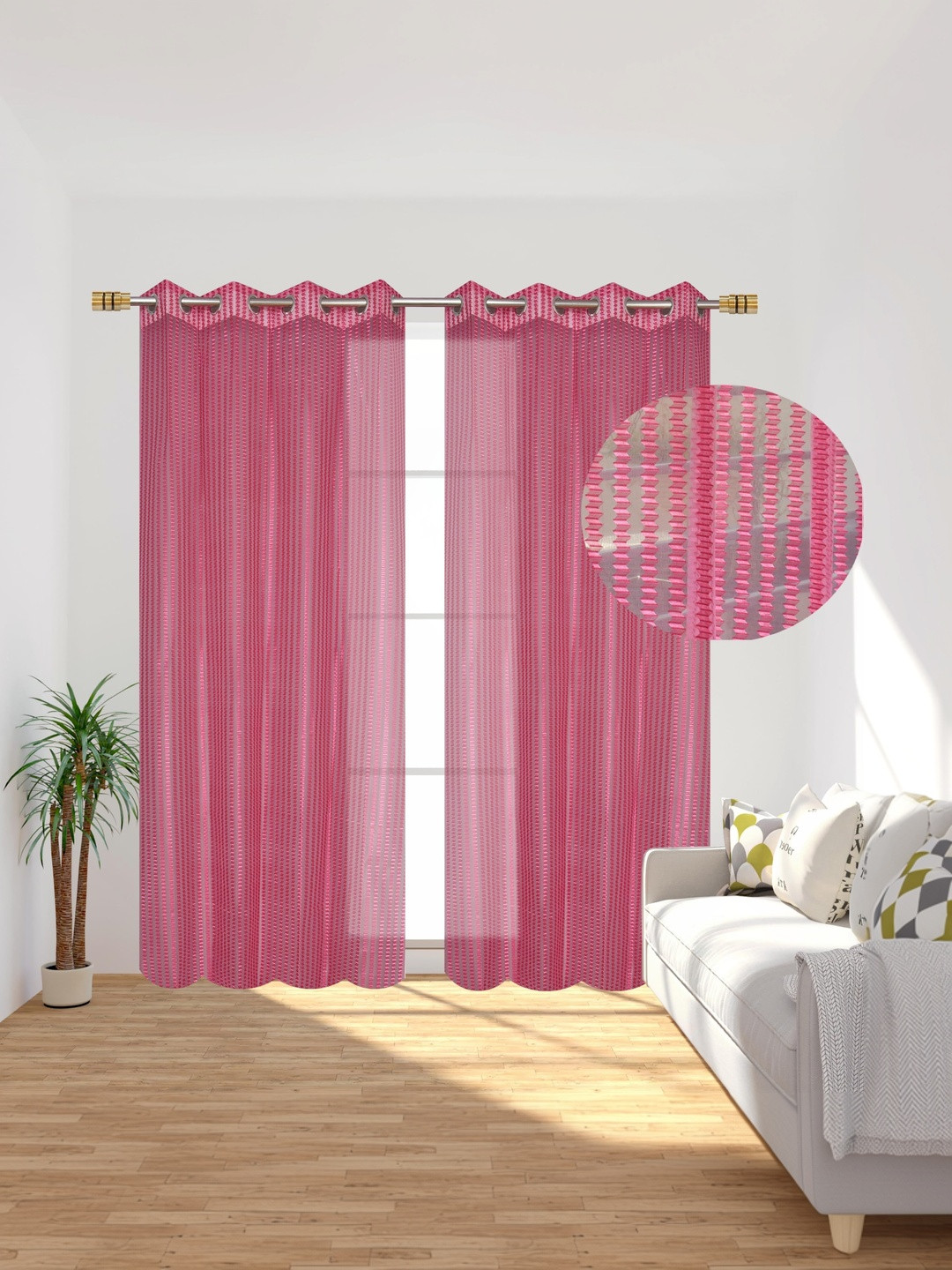 YUKANY Pink & Multicoloured Set of 2 Sheer Window Curtain