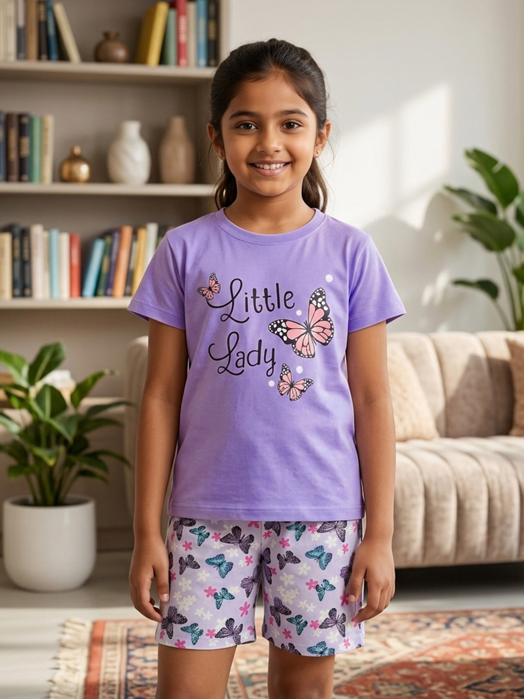 KEESOR Girls Printed T-shirt with Shorts Cotton Half Sleeve Clothing Set