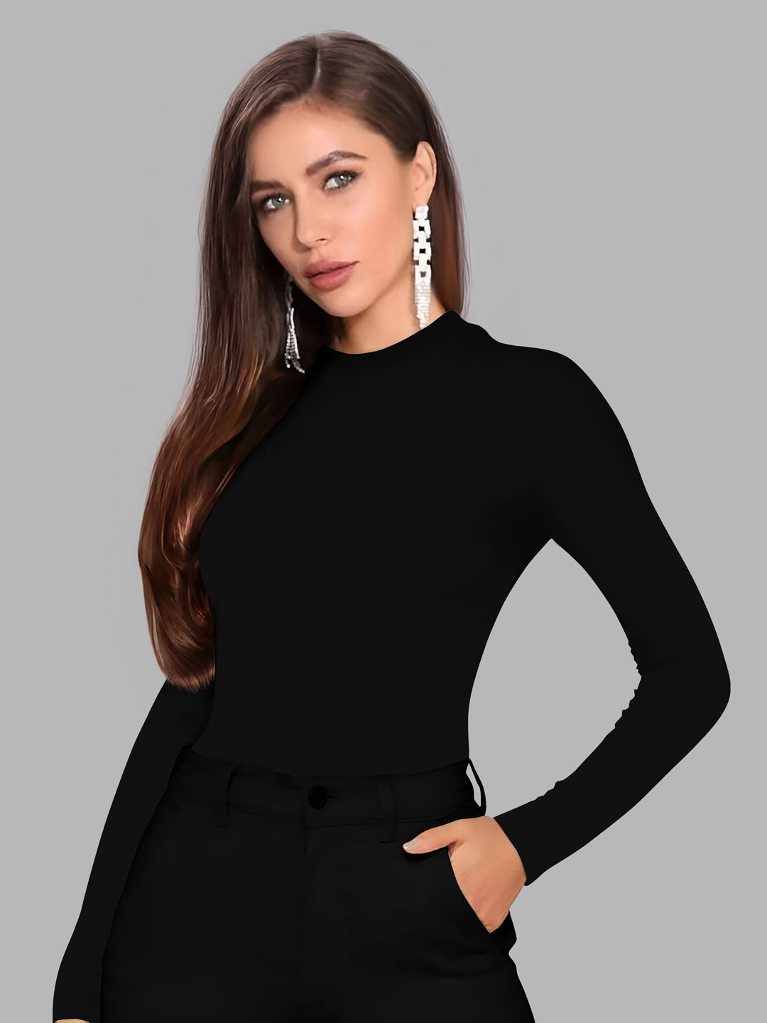 Dream Beauty Fashion Women High Neck Long Sleeves Regular Fitted Top