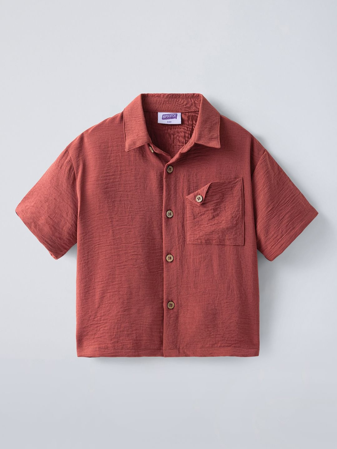 Hopscotch Textured Polyester Short Sleeves Relaxed Fit Shirt