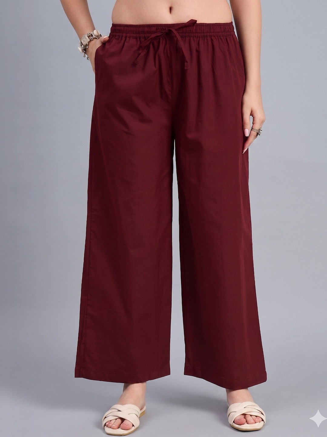 Keitra Women Elastic Waist Relaxed Fit Cotton Casual Palazzo Pants