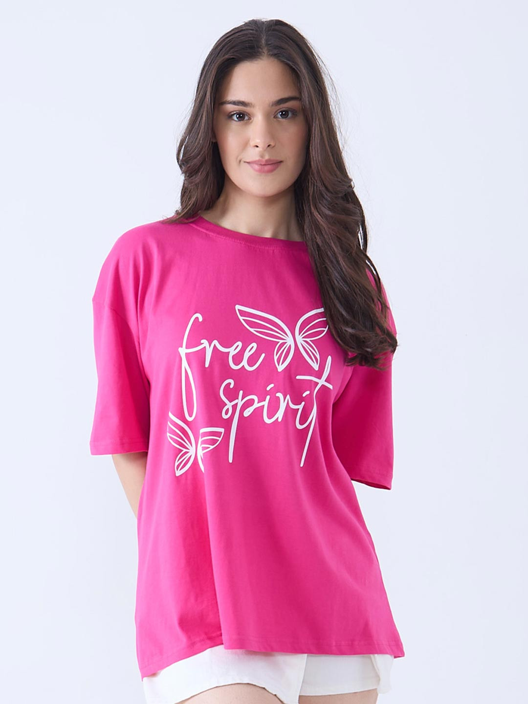 DKY Women Printed Drop-Shoulder Sleeves T-shirt