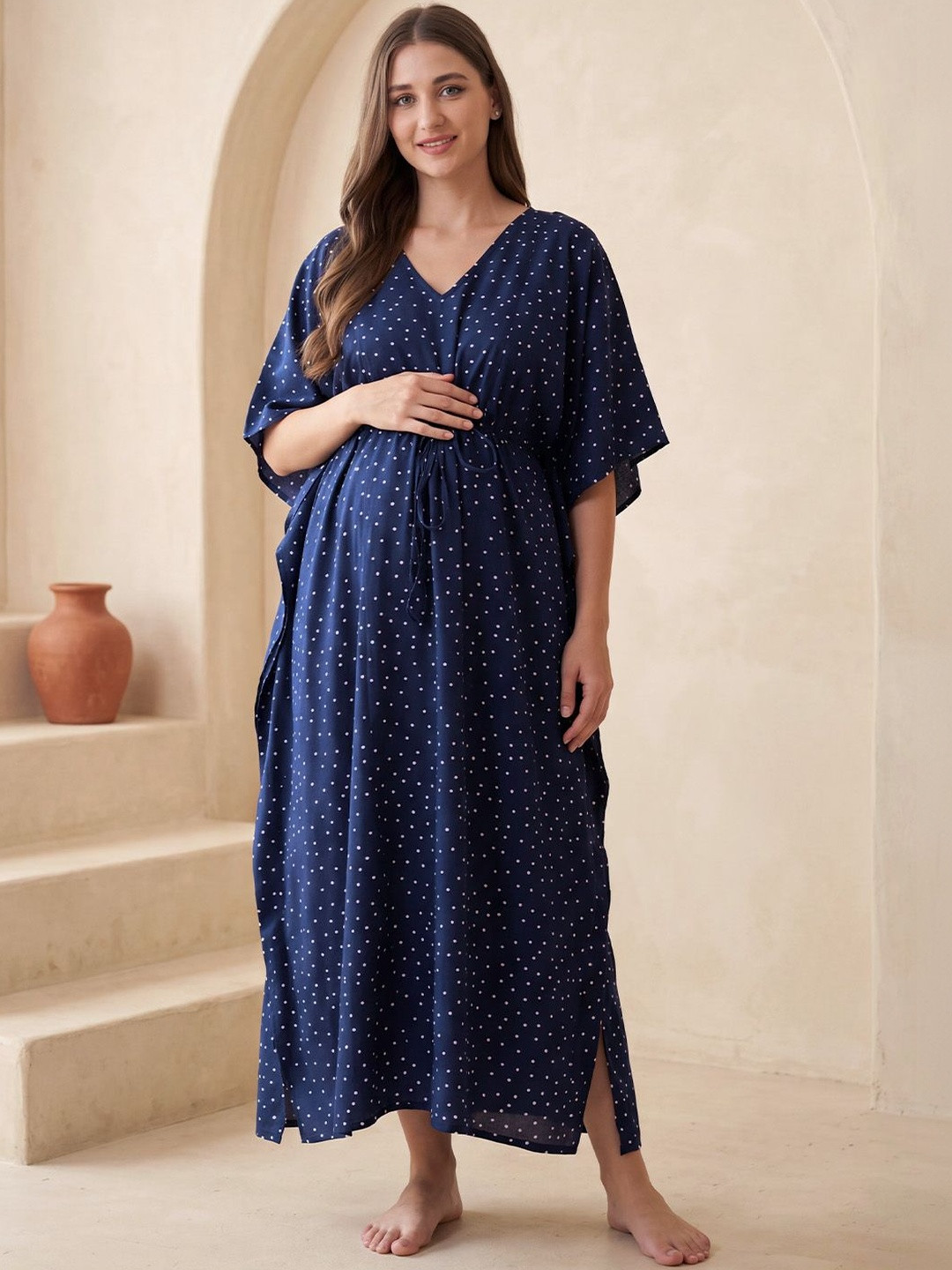 Secret Wish Printed Rayon Maternity Maxi Kaftan Nightdress