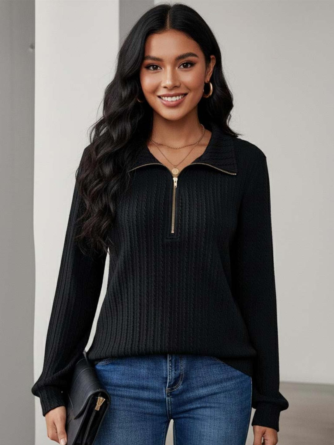 LERIYA FASHION Women Shirt Collar Stripped Cuffed Sleeves Regular Top
