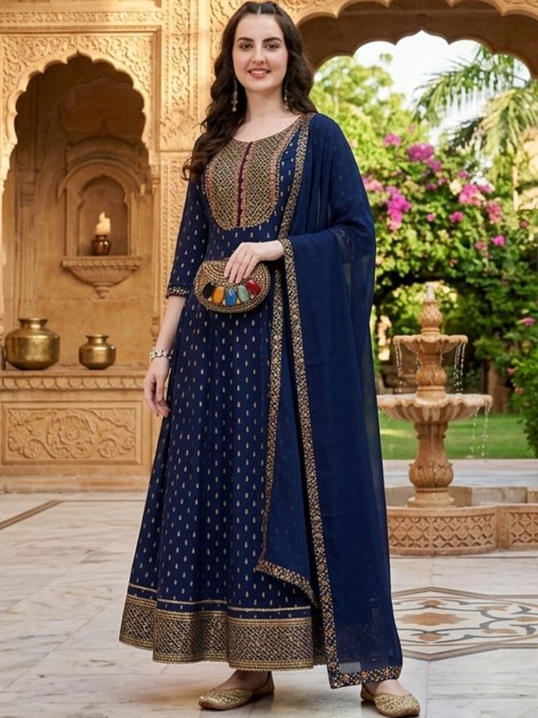 QUEENSFAB Women Ethnic Motifs Printed Regular Patchwork Kurta with Trousers & With Dupatta