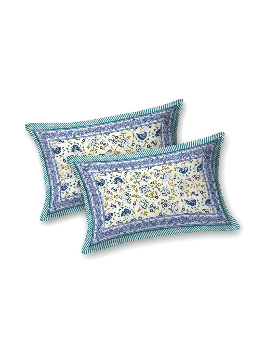 elanorhomes Blue & White Set Of 2 Floral Pure Cotton Rectangle Pillow Covers