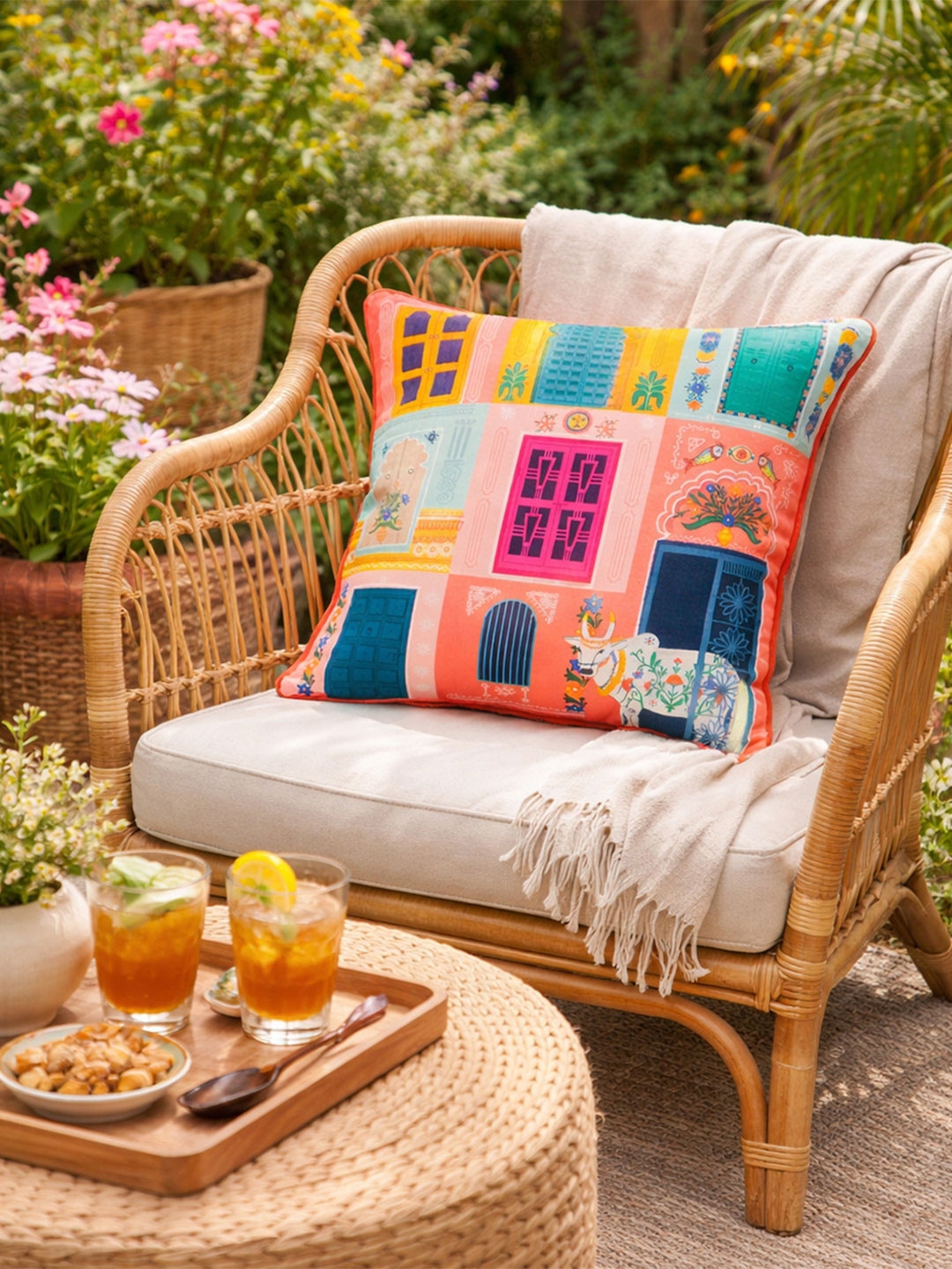 Chumbak Pink Floral Square Cushion Covers