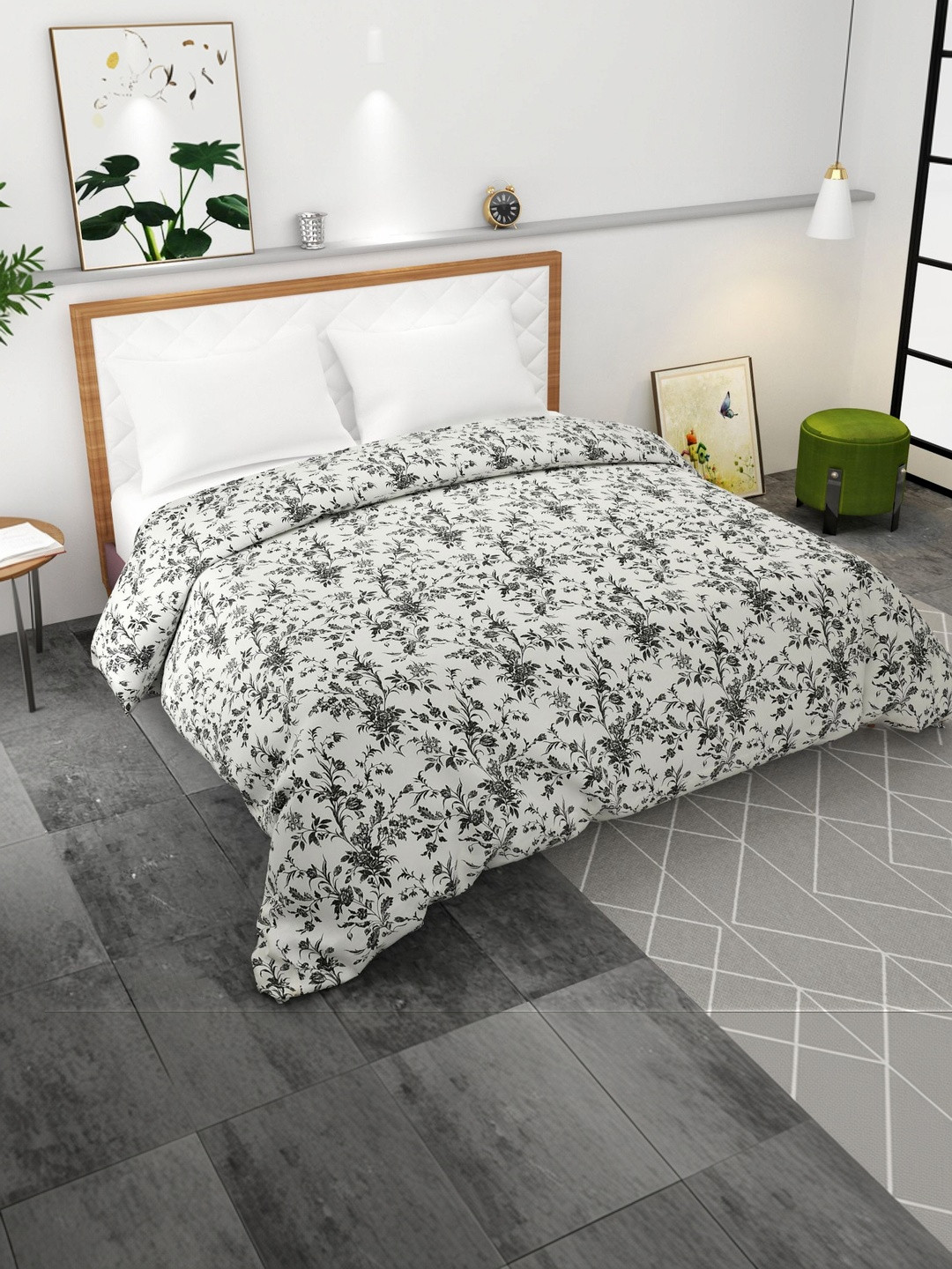 Bromwick Black White Leaf Printed Duvet Cover With Zipper Closure 90X100 Inches