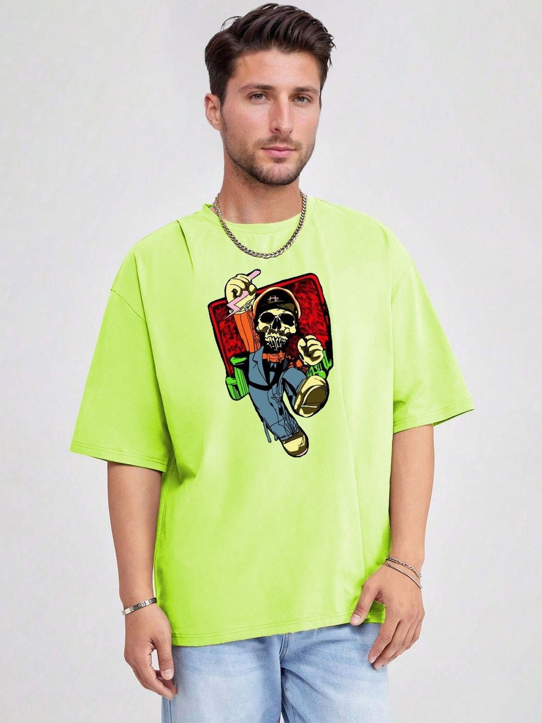 Lime Green Graphic Printed Oversized T-shirt