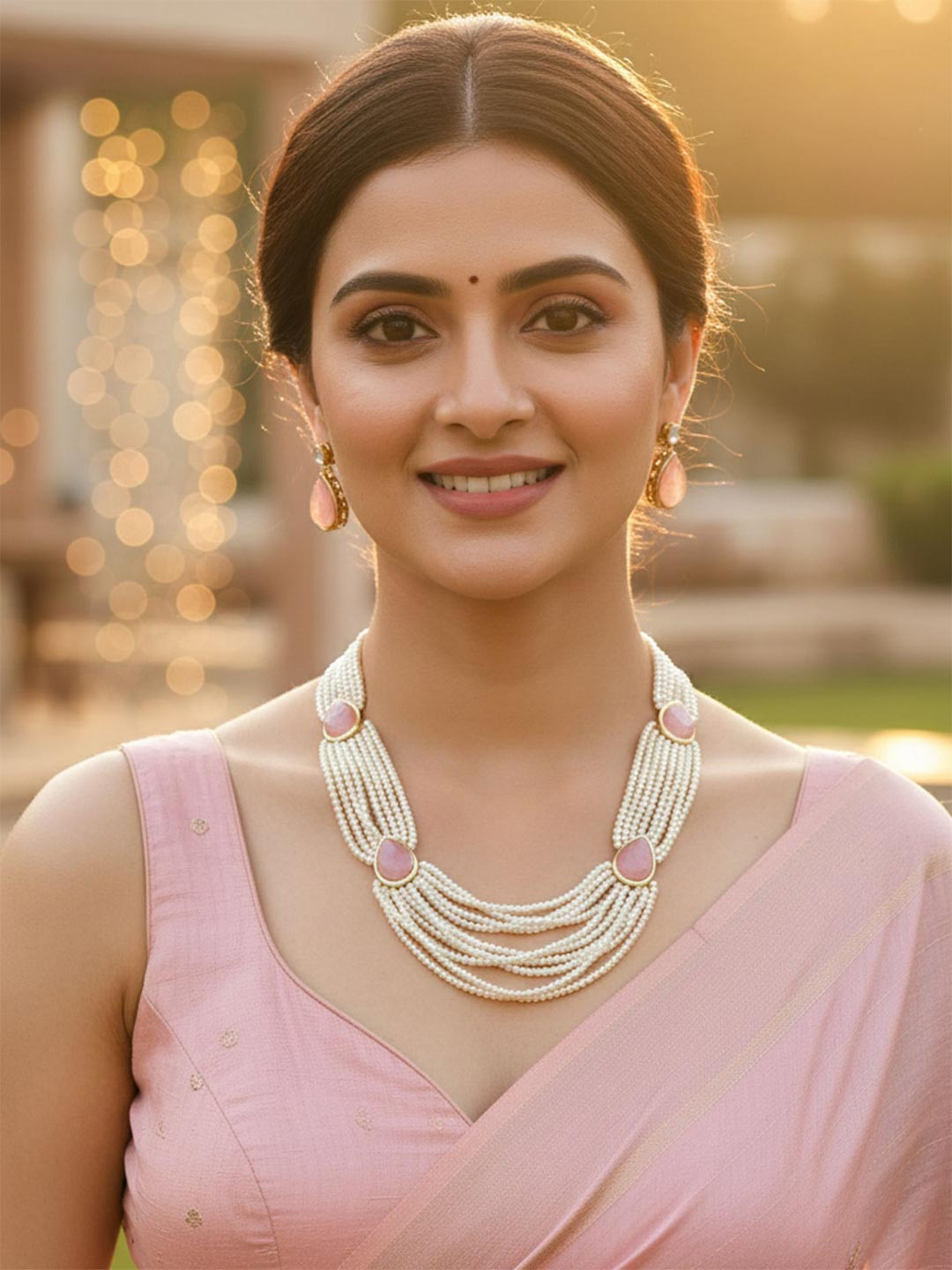 KARATCART Gold-Plated Kundan-Studded Pearl Beaded Necklace & Earrings