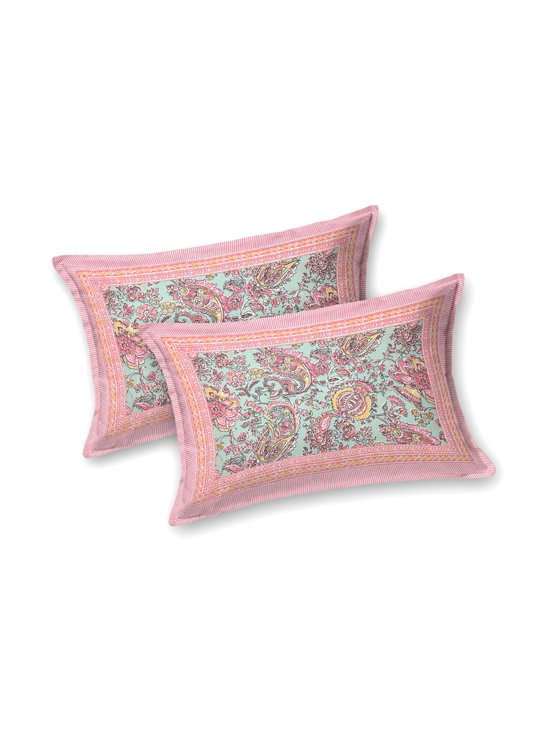 elanorhomes Pink 2 Pieces Floral Pure Cotton Rectangle Pillow Covers