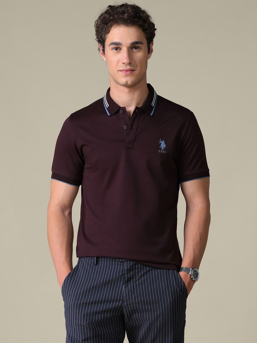 U.S. Polo Assn. Men Brand Logo Polo Collar T-shirt