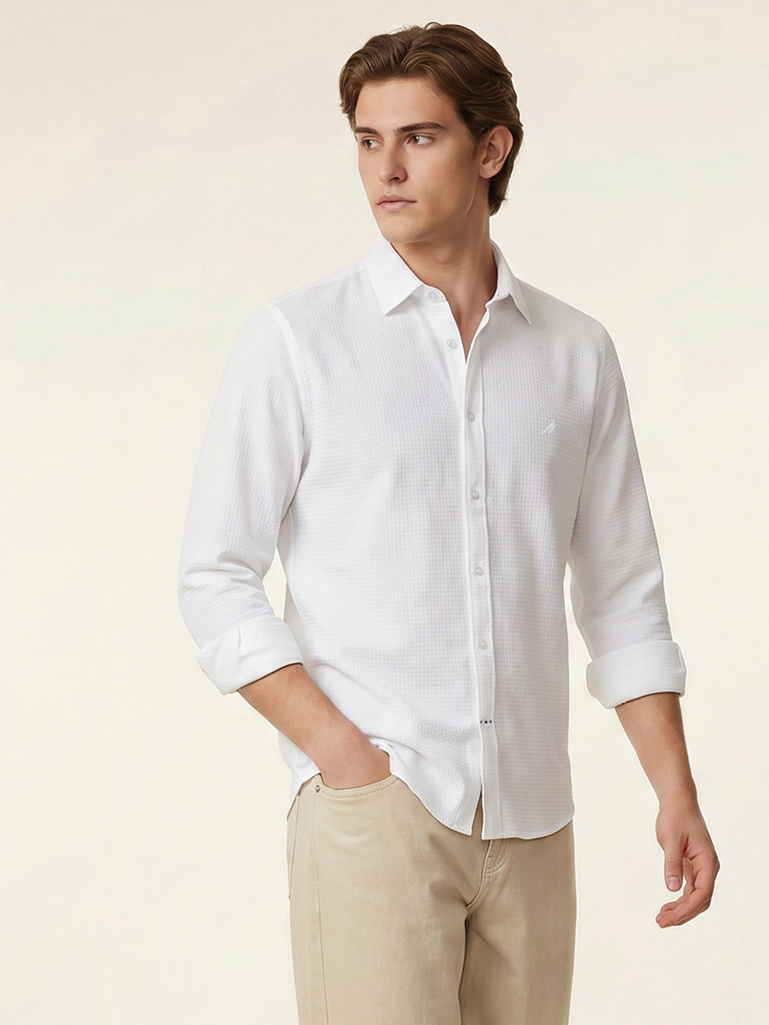 Nautica Slim Fit Textured Pure Cotton Casual Shirt