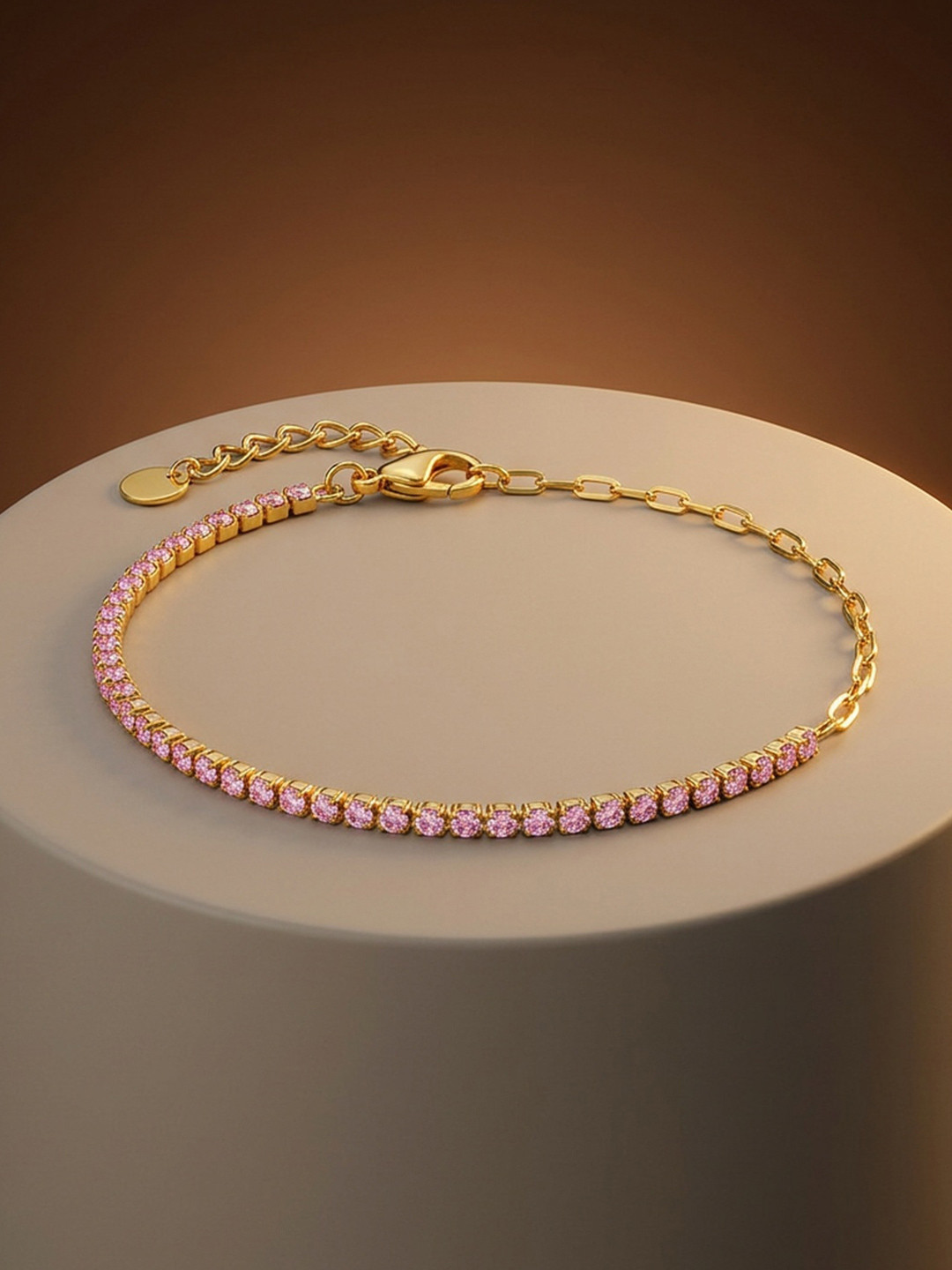 ELRA 18k Gold Plated Stainless Steel Waterproof & Anti-Tarnish Half Chain Tennis Bracelet