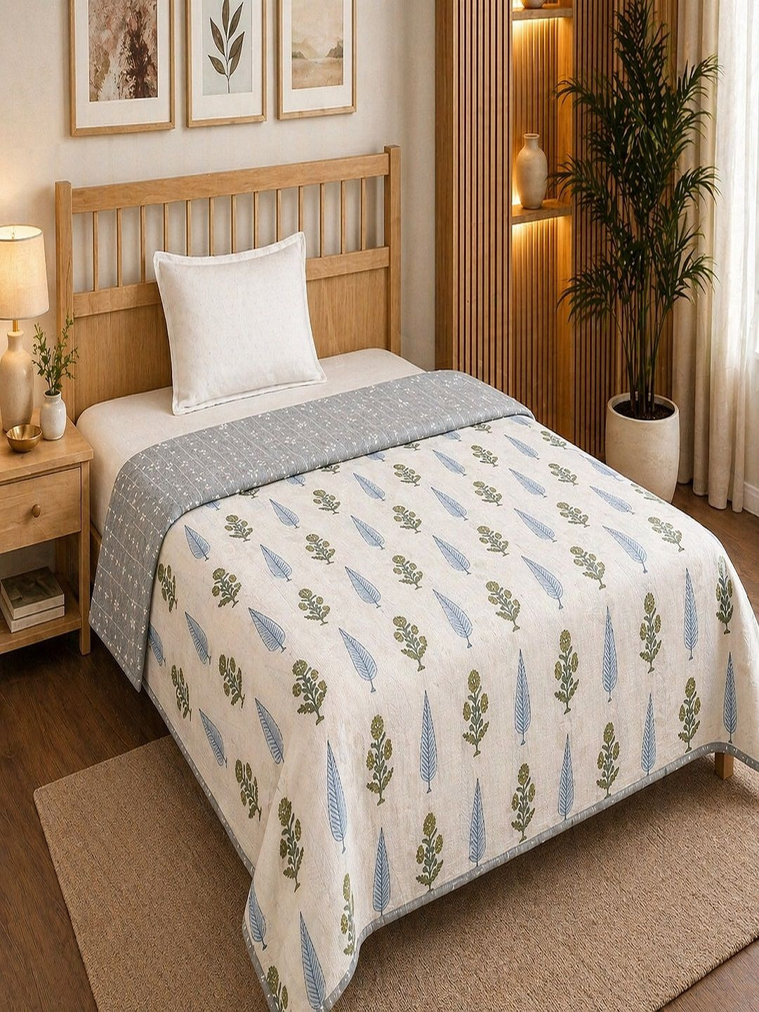 RRC Grey & White Floral AC Room 150 GSM Dohar