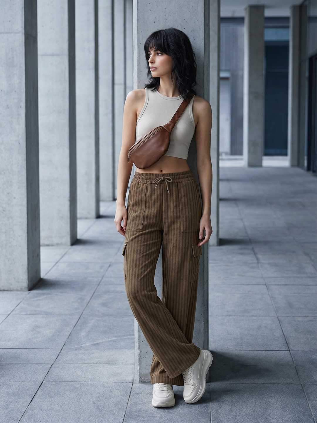 The Roadster Life Co. Women Striped Cotton Cargo Trousers