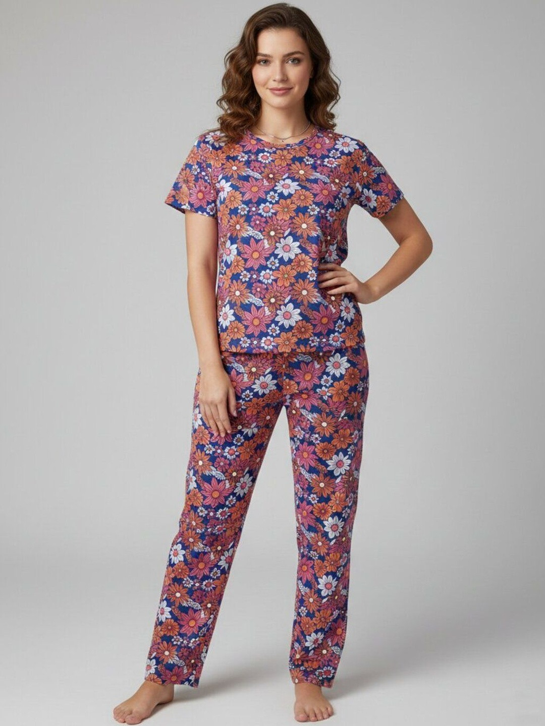 MITOS Women Cotton Floral Printed Short Sleeve Night suit