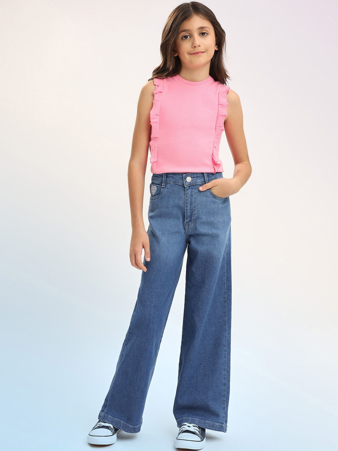 U.S. Polo Assn. Kids Girls Wide Leg High-Rise Stretchable Jeans