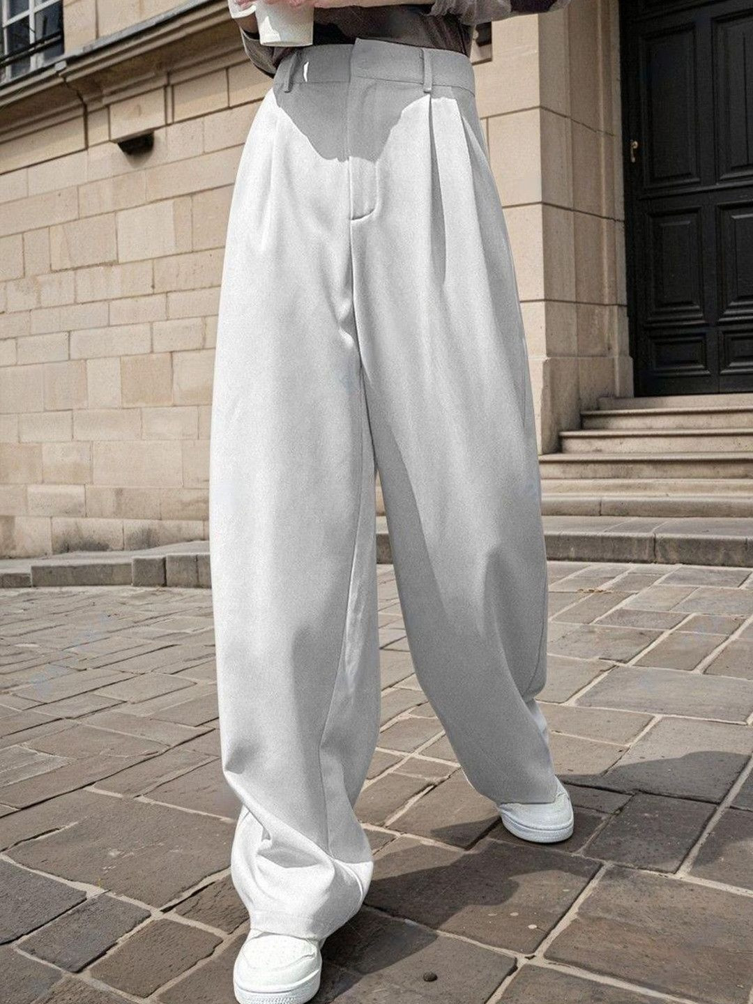 Stylecast X Kotty Women Relaxed Straight Leg Straight Fit High-Rise Pleated Trousers