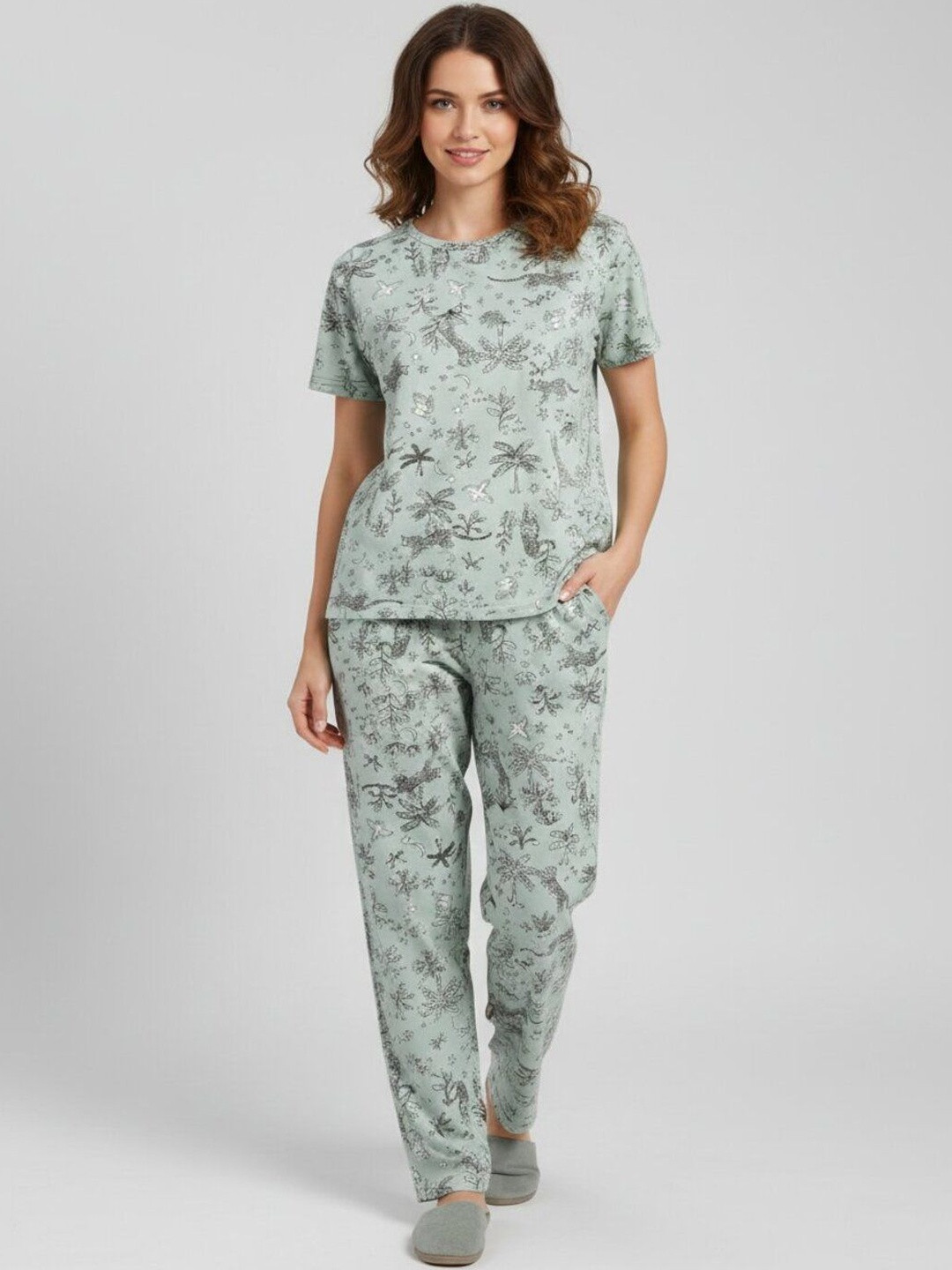 MITOS Women Cotton Floral Printed Short Sleeve Night suit
