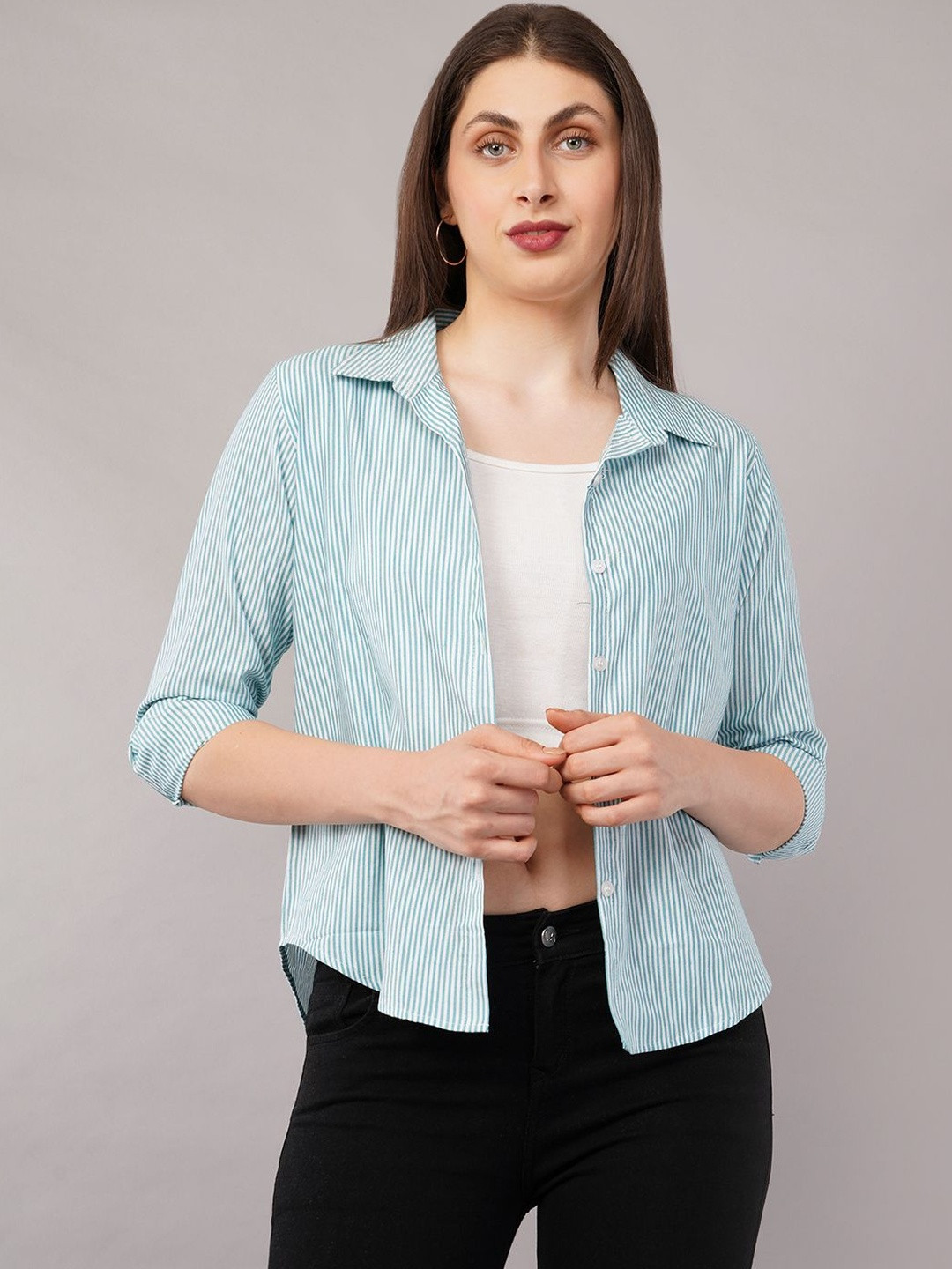 BNS Women Striped Spread Collar Cotton Shirt