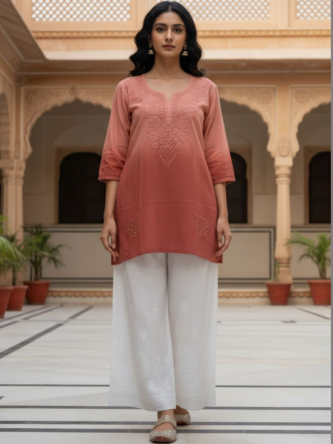 FashionChikan Art Ethnic Motifs Embroidered V-Neck Chikankari Chikankari Kurti