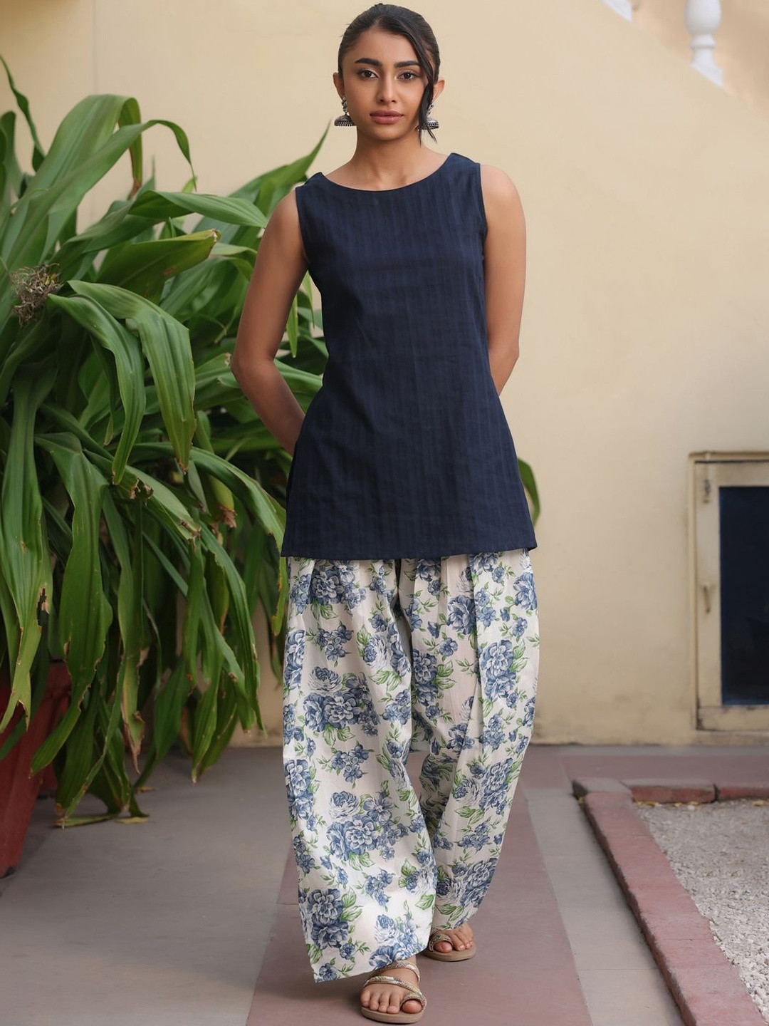 anayna Women Floral Regular Pure Cotton Kurti with Patiala